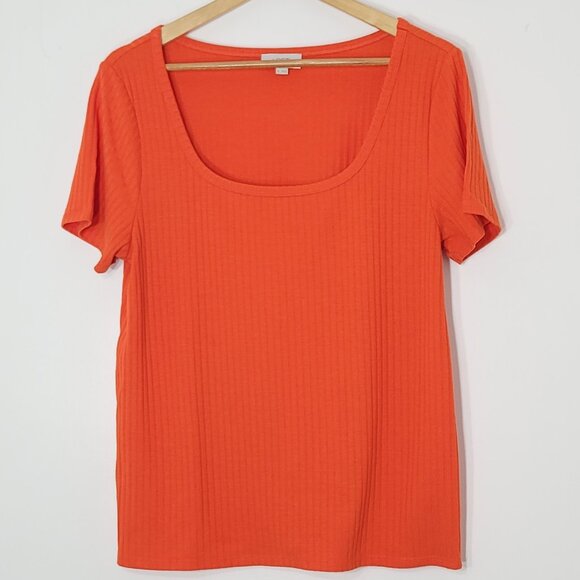 LOFT Tops - LOFT Outlet Women's Orange Ribbed Short Sleeve Scoop Neck Knit Top Business XL